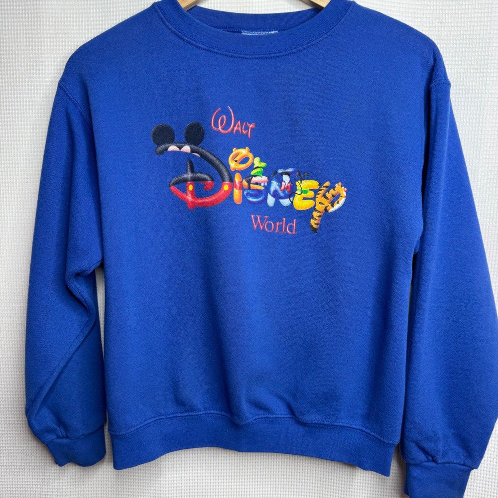 Vintage Walt Disney World Kids Sweatshirt Blue Embroidered Mickey Tigger L 10/12